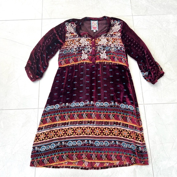 JOHNNY WAS Hania Velvet Burgundy w Multicolor Embroidery Tunic Mini Dress Sz XS - Picture 12 of 16